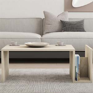 NORDVÄRK Memo sofabord i lyst travertin-look med opbevaringsrum
