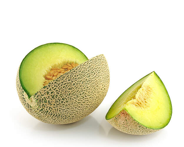 Galia melon med lysegrønt frugtkød og netmønstret skal