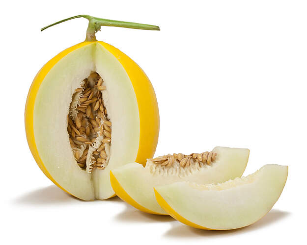 Honningmelon med gul skal og lyst frugtkød