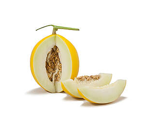 Honningmelon med gul skal og lyst frugtkød