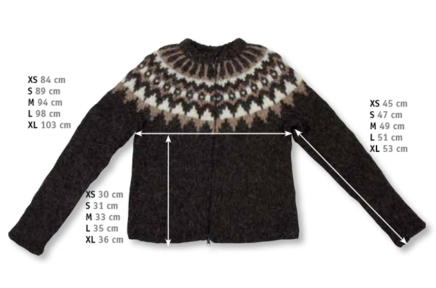 Måleskitse islandsk sweater XS-XL